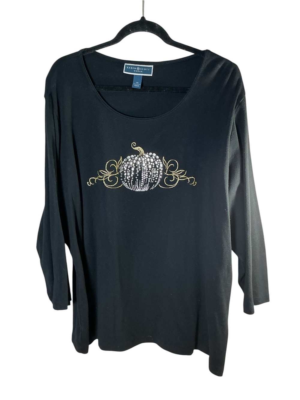 Karen Scott Women Autumn Harvest Pumpkin Embellished Cotton Fall Knit Top NEW 3X